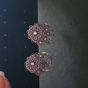 Vintage Lavender Clip Earrings with Clear Rhinestones 🐈46